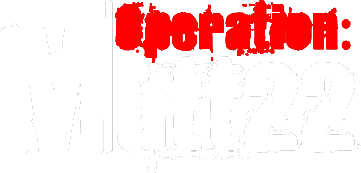 The image displays the text "Operation: Mutt22" in a bold, distressed font. The word "Operation:" is in red while "Mutt22" is in white, creating a high-contrast visual effect.