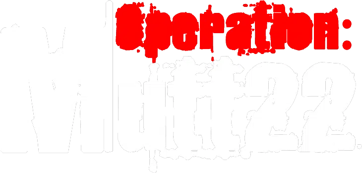 The image displays the text "Operation: Mutt22" in a bold, distressed font. The word "Operation:" is in red while "Mutt22" is in white, creating a high-contrast visual effect.