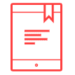 A red icon of a smartphone with a calendar displayed on the screen. The calendar has a ribbon and several horizontal lines representing dates and entries.