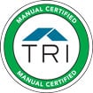 A circular logo with a green outer ring that reads "MANUAL CERTIFIED" at the top and bottom in white text. Inside, there is a blue and white triangular roof-like design above the letters "TRI" in bold black font.