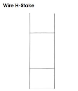 A metal wire H-stake with two vertical rods connected by two horizontal bars, forming an
