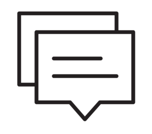 Two overlapping outline chat bubbles on a black background, representing messaging or conversations.